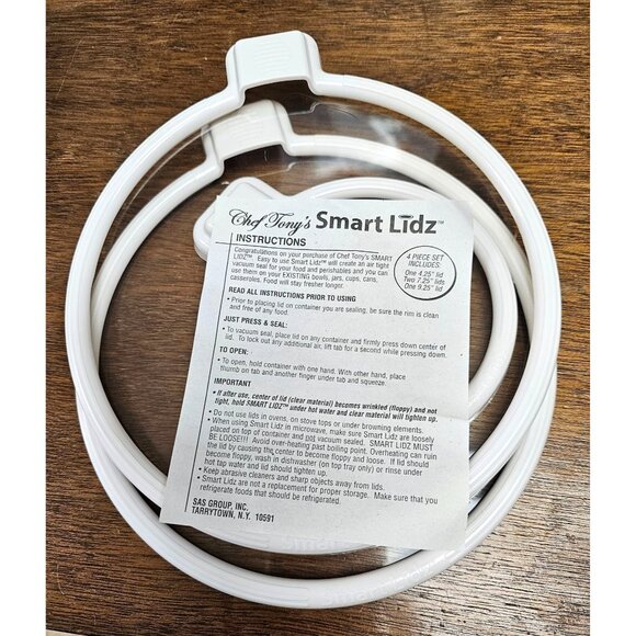 Chef Tonys Smart Lidz Clear & White 3-Piece Set Silicone Seal Lids Bowl Covers - Picture 1 of 4